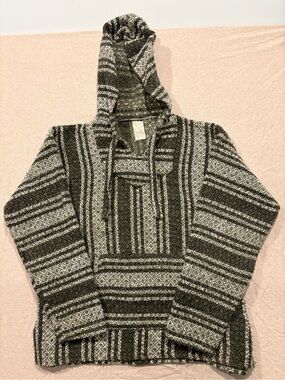Y2K Striped Hooded Baja Pullover - Black & Cream